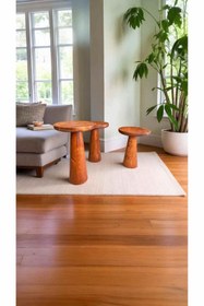 Resim Simillo Home&Living Ahşap Mantar Sehpa 3’lü Fındık Renk Doğal Zigon Fiskos 