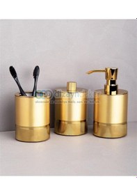 Resim Altın Mat Altın Sıvı Sabunluk Diş Fırçalık Pamukluk Seti 