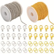 Resim DIY Takı Yapım Seti 1 Rulo Demir Zincir Yaklaşık 10 Metre, Yaklaşık 100 Çinko Alaşımı Istakoz Tokaları, Bilezik ve Kolye için Uygun Yaklaşık 200 Demir Atlama Halkası 