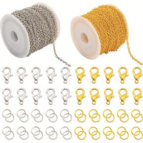 Resim DIY Takı Yapım Seti 1 Rulo Demir Zincir Yaklaşık 10 Metre, Yaklaşık 100 Çinko Alaşımı Istakoz Tokaları, Bilezik ve Kolye için Uygun Yaklaşık 200 Demir Atlama Halkası 