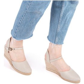 Resim Gerçek Elişi Topuğu Açık Bilekten Bantlı Dolgu Topuk Bej Keten Hasır Espadril Handmade Bej 