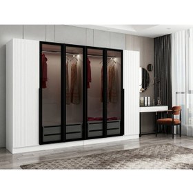 Resim Kale Plus 6 Mebran Kapaklı 4ç Dolap Beyaz Mebran Füme Cam 190cm Beyaz 