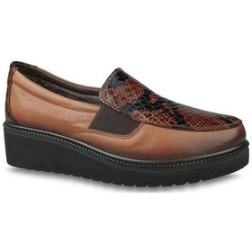 Resim Ceyo 0730 Kadın Hakiki Deri Feta Topuk Anatomik Ayakkabı taba 