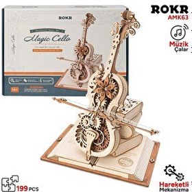 Resim Rokr AMK63 Çello Müzik Kutusu Magic Cello Music Box DIY Mechanical 3D Wooden Puzzle Maket Model Seti Detaylı Dekoratif Hobi Kiti 