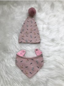 Resim Koala Tasarım Ponponlu Bebek Bere Ve Önlük Takımı Sevimli Tavşanlar 