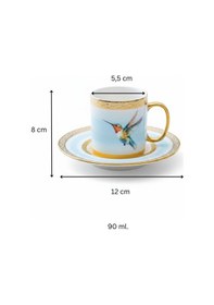 Resim Stork Mavi Gold Renk Kuş Figürlü 6 Kişilik Porselen Kahve Fincan Takımı - 90 Ml. Mavi - Beyaz 