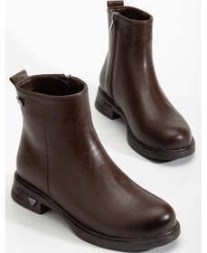 Resim Kadın Bot Kahve Suni Deri Kauçuk Taban Yüzüdüz-4218 Kahve 