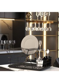 Resim Acore İki Katlı Mat Siyah Bulaşık Sepeti ve Tabaklık Siyah 20363- Siyah 