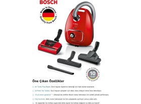 Resim Bosch Serie 4 Toz Torbalı Süpürge Proanimal Turbo Halı Döver ve Evcil Hayvan Başlıklı Toz Torbalı Süpürge 10 Yıl Motor Garantili 