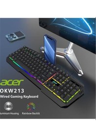 Resim Acer Okw213 Siyah Rgb Rainbow Backlit Gaming Keyboard Rainbow Kablo Uzunluğu 1,5mt 