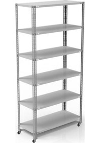 Resim Raf Burada 6 Katlı Tekerlekli Galvaniz Çelik Raf - Depo, Arşiv, Kiler, Dosya, Market Rafı-43x75 cm-0.70 mm 