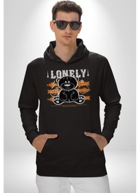 Resim Yalnız Kadın Erkek Siyah Kapüşonlu Sweatshirt Hoodie Siyah 