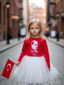 Resim Zekids Çocuk Pamuklu Atatürk Ve İmza Baskılı Uzun Kollu T-shirt-16318 Kırmızı 