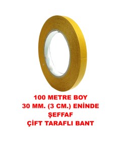 Resim Çift Taraflı Şeffaf Sarı Bant 100 M. Uzunlukta 30 Mm Eninde 1 