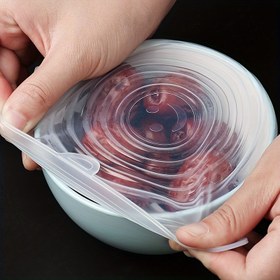 Resim 6 adet Esnek Silikon Kase Kapakları - Tekrar Kullanılabilir, Bulaşık Makinesi ve Mikrodalga Güvenli, Elastik Gıda Saklama Kapakları Mutfak Düzenleme için, Mutfak Saklama Çözümü|Şeffaf Kapak Tasarımı|Dayanıklı Silikon Malzeme, Kase Saklama 
