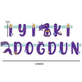 Resim Lila Deniz Kızı Temalı İyi ki Doğdun Banner - Lila / Tek Ebat 
