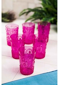 Resim Akrilik Pembe 6'lı Kısa Bardak & Su Meşrubat Kahve Yanı Bardağı 400 ml ( Cam Değildir ) 