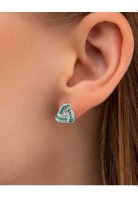 Resim Brezza Lusso Jewelry Business Üçgen Form Zümrüt Zirkon Kadın Gümüş Küpe 