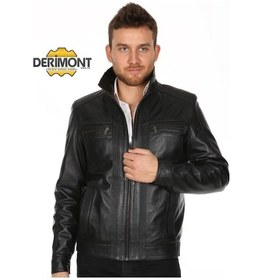 Resim Hakiki Deri Siyah Erkek Deri Mont Dört Cepli Spor Deri Ceket Siyah 