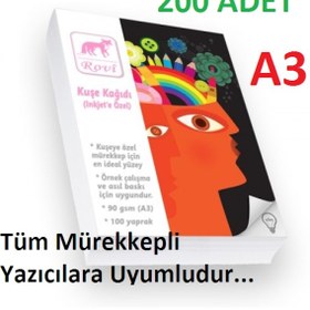 Resim Epson-Hp-Canon Uyumlu 200 Adet A3 Parlak Kuşe Kağıt 120 Gram 