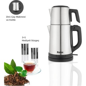 Resim Şık ve Dayanıklı 1.8l Inox Çay Makinesi, 2 Adet Çelik Süzgeçli, Gri Renk 