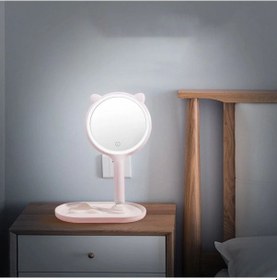 Resim Bucuks Kedi Kulaklı Telefon Standlı Yuvarlak Dokunmatik Led Ayarlı Masa Üstü Makyaj Aynası Renkli 