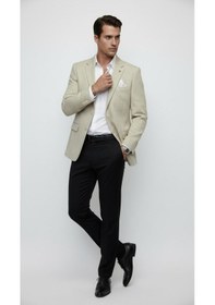 Resim Plus Scorpion Erkek Camel Mono Yaka Tek Düğmeli Blazer Ceket Penye Kumaş, Tek Yırtmaçlı Camel 