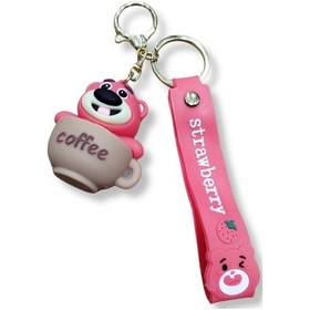 Resim Lotso Bear Çilek Detaylı 3d Figürlü Pembe Bilek Kayışlı Anahtarlık - 1 Adet 