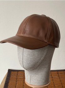 Resim %100 Hakiki Deri Şapka Spor Şapka Deri Cap Kep Deri Şapka Güderi Ayarlanabilir Ölçü Kahverengi 