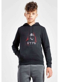Resim Türk Göktürk Kurt Wolf Baskılı Unisex Çocuk Kapüşonlu Siyah Sweat Siyah 