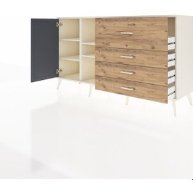 Resim Kronos Konsol 4 Raflı 4 Çekmeceli Tek Kapaklı 176x59x99 Aytaşı-a Aytaşı-antrasit/çam 