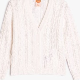 Resim Koton Basic Triko Hırka V Yaka Uzun Kollu Düğme Kapamalı Bej 5wmg90038at Ekru 