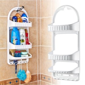 Resim 3 Katlı Vantuzlu Banyo Köşe Duş Rafı Askı Kancalı Raf Şampuanlık Çok Renkli 