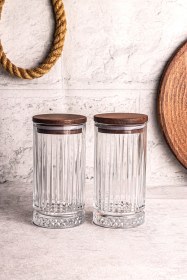 Resim Mira 2'li Ahşap Vakumlu Kapaklı Cam Saklama Kabı 450 Ml 2 Adet Ahşap 