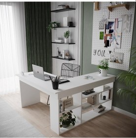Resim Robin Home Boston Ofis Takımı Ofis Büra Masa Takımı L Masa Barok- Antrasit Beyaz 