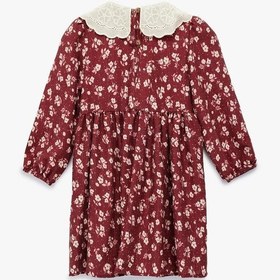 Resim Koton Kız Bebek Uzun Kollu Bebe Yaka Çiçekli Viskon Elbise Bordo 