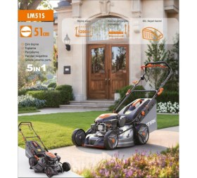 Resim Lutian LM51S - 51CM Benzinli Şanzımanlı Çim Biçme Kesme Makinası 60 Litre 