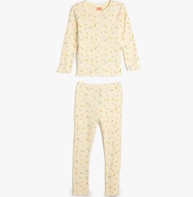 Resim Kız Bebek Pamuklu Pijama Takımı Çiçek Desenli Uzun Kollu Tişört ve Beli Lastikli Pijama Altı 2 Parça 