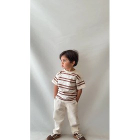 Resim Lolipop Kids Store Erkek Çocuk Çizgili Tişört Gabardin Kumaş Pantolon Bayramlık Alt Üst Takım 