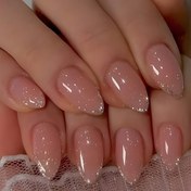 Resim Minimalist Şık Nude Altın Simli 24 Parça Manikür Seti, Su Geçirmez ve Çıkarılabilir, Partilerde veya Günlük Kullanım için Uygun Kadınlar İçin 