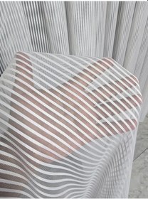 Resim Kalın Çizgili Gümüş Simli Tül Perde Ekru 1 E 2,5 Pileli Et4010gumus 