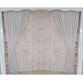 Resim Kemik Renk Fon Kadife Perde Çift Kanat 1/3 Sık Pileli Dikim V-42 Kemik 