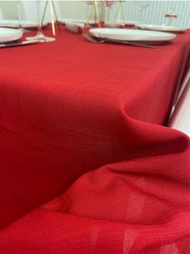 Resim Keten Görünümlü Dertsiz Masa Örtüsü Kırmızı 