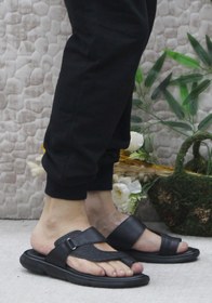 Resim Mehmet Mete 42806 Siyah Rahat Esnek Parmak Arası Orijinal Hakiki Deri Erkek Terlik 