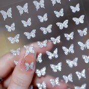 Resim Kırık Elmas Flaş Gümüş Aşk Şekilli Tırnak Stickerı Lazer Parıltılı Kelebek Tırnak Stickerı Tırnak Süslemesi 