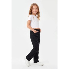 Resim Joy Kids Kız Çocuk Kelebek Nakışlı Siyah Yumuşak Kot Pantolon (3-8yaş) (Siyah) 