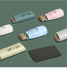 Resim Elmpaly 10 Renk Seçenekli Altın Sap 6 Dilimli Açık Mor Katlanır Şemsiye Cep Boy Taşınabilir Manuel Açılır 