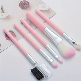 Resim 5'li Premium Pembe & Siyah Makyaj Fırça Seti - Kusursuz Uygulama için Yumuşak Naylon Kıllar - Göz Farı, Dudak, Allık, Maskara Fırçaları Dayanıklı ABS Saplarla - Tüm Cilt Tipleri İçin İdeal 