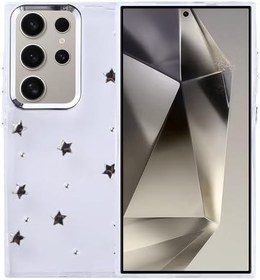 Resim Coverzone Samsung Galaxy S24 Ultra ile uyumlu Kılıf Airbag Köşeli 2mm Kamera Çıkıntı Korumalı Simli Şeffaf Baskılı Z-Kutup Kapak Yıldız 