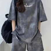 Resim Kadınlar için Bağcıklı Desenli Bol Kesim Pijama Takımı - Yuvarlak Yaka, Kısa Kollu, Polyester Karışımı, Bahar/Yaz Rahatlatıcı Pijama Takımı, Rahat Kesim Pijama Takımı | Pijama Takımı | Bağcıklı Desen, Kadınlar için Pijama 